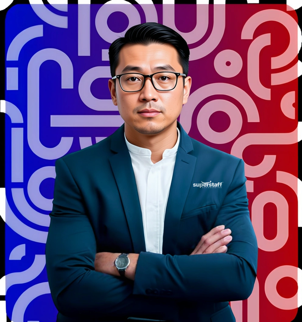 An outsourced tax preparation services executive is posing while looking at the camera.