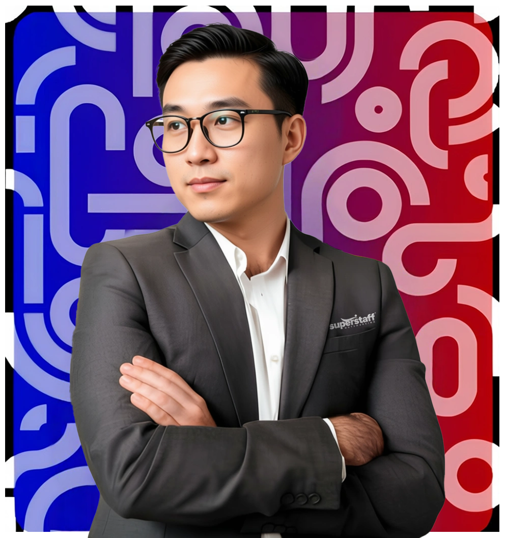 TAX3 An outsource tax preparation services executive is holding a brown board.