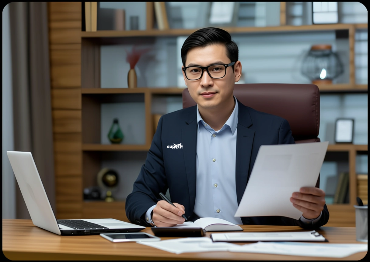 An outsource tax preparation services professional is holding a pen and paper.