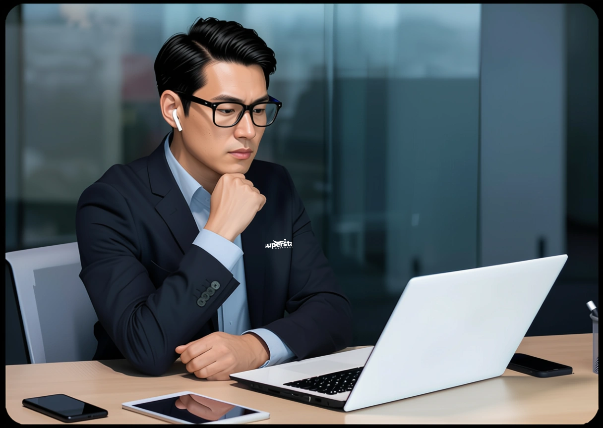 A collections specialist professiona; is working seriously on his laptop.
