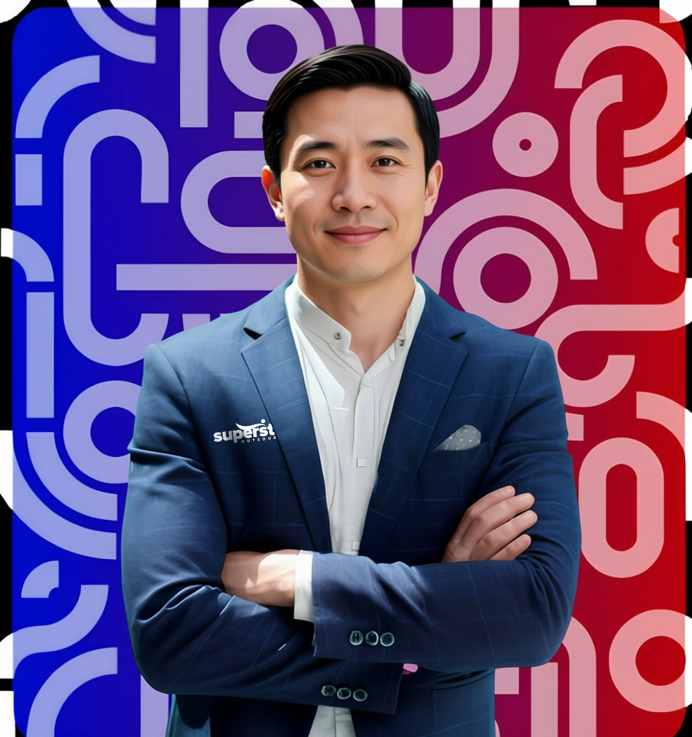 A collections specialist professional is crossing his arm for pose.