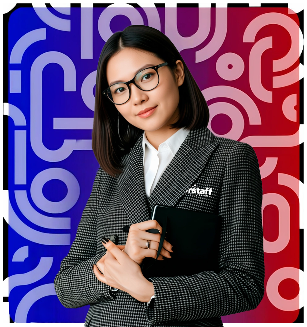 A financial analyst executive woman is holding black document.